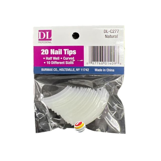 DL 20pk Nail Tips Natural Half Well Curved 10 siz