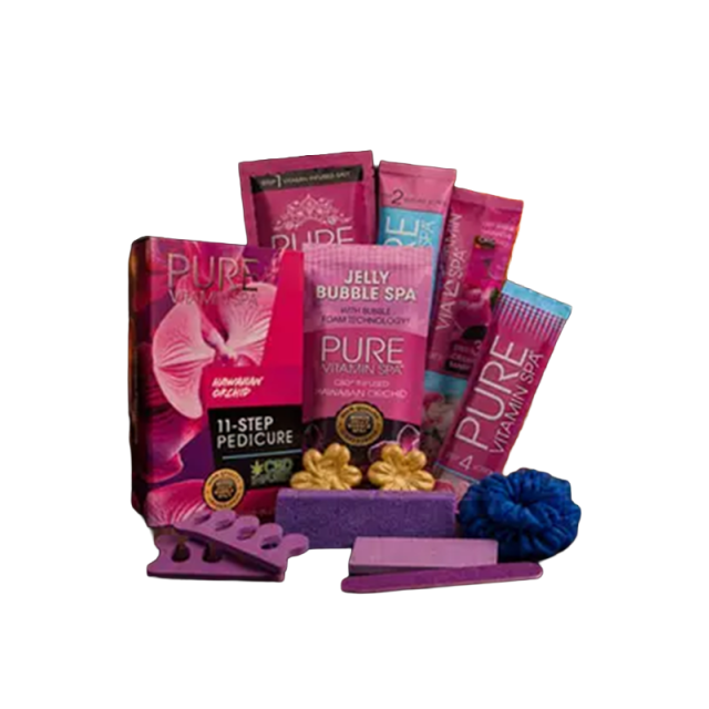 Pure Vitamin Spa CBD Infused Hawaiian Orchid 11-Step Pedicure Kit