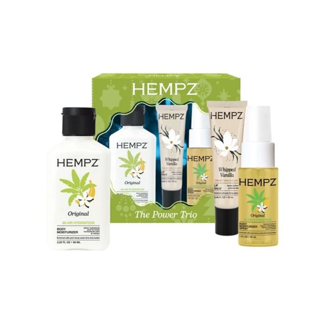 Hempz: The Power Trio Original 2.25oz Moisurizer, Whipped Vanilla Lip Balm, Moisturizer Spray
