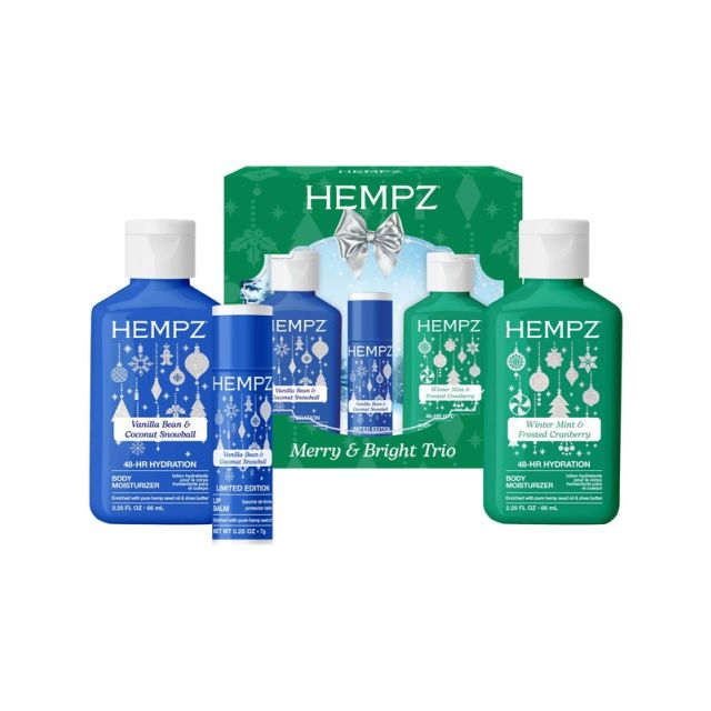 Hempz Merry & Bright Trio Vanilla Bean Lip Balm, Vanilla, & Wintermint Moisturizer