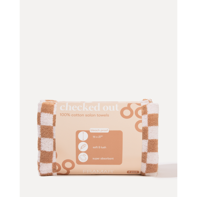 Framar: Checked Out White/Beige 100% Cotton Salon Towels 6pk